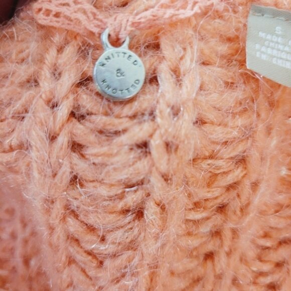 Anthropologie Knitted & Knotted Coral Sunstitch Sweater Size Small - Picture 5 of 8